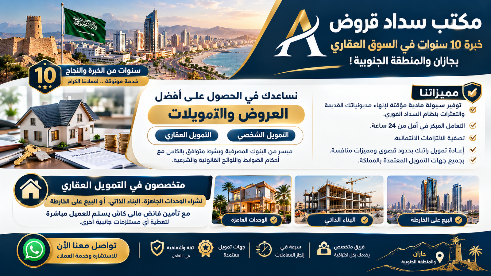 مكتب سداد مديونيات بخبرة 10 سنوات في التمويل العقاري وسداد المتعثرات بجازان والمنطقة الجنوبية مكتب سداد مديونيات بخبرة 10 سنوات في التمويل العقاري وسداد المتعثرات بجازان والمنطقة الجنوبية
